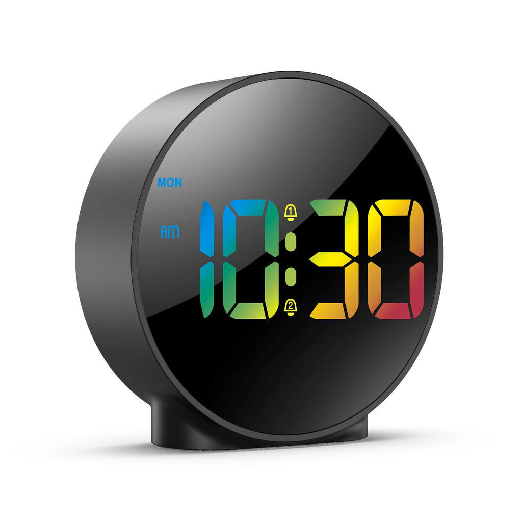 ORIA Digital LED Alarm Clock with Snooze Night Light USB Round Table Clock 3 Colors