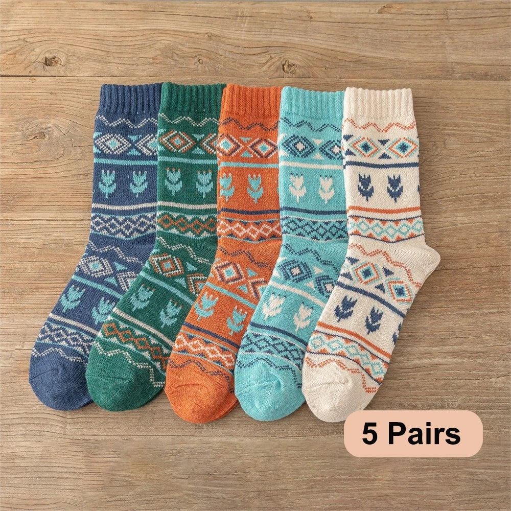 CowLost | sporting-goods-5-pairs-thick-warm-winter-socks-for-men-women-retro-style |1