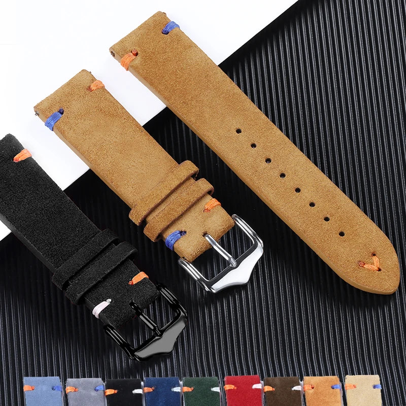 CowLost | product_id-18-20-22mm-vintage-blue-brown-suede-leather-watch-strap-replacement-band |1