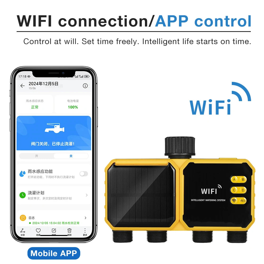 WiFi Solar Irrigation Timer 1/2/4 Outlet Smart Watering Controller for Garden Greenhouse