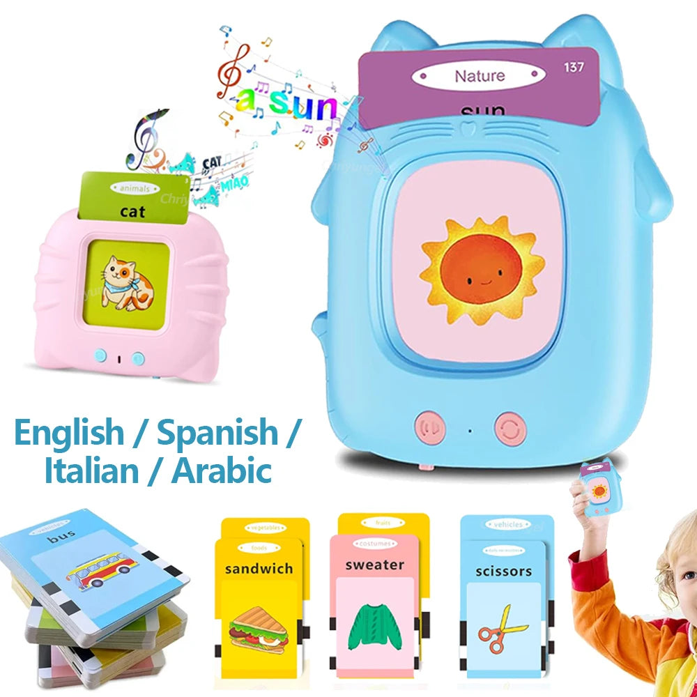 Talking Flashcards Learning Machine with Audio for Toddlers - English, Spanish, Italian, Arabic Educational Toy Gift