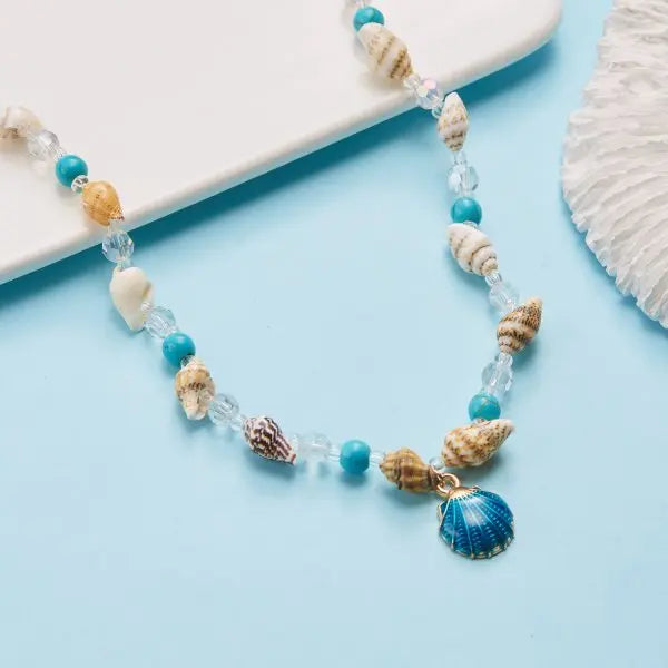 CowLost | bohemian-mixed-color-rice-beads-necklace-for-women-sea-shell-starfish-conch-pendant-beaded-clavicle-choker-beach-party-jewelry |17
