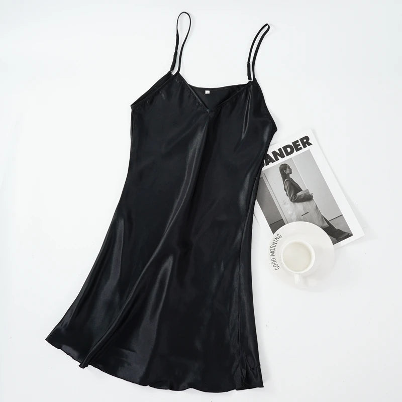 CowLost | sexy-pajamas-womens-faux-silk-suspender-nightdress |12