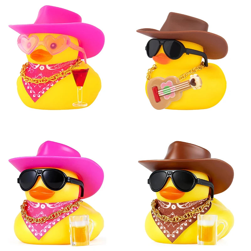 CowLost | product_id-cowboy-rubber-duck-with-sunglasses-necklace-beer-glass-tape-funny-pvc-car-dashboard-decor |1