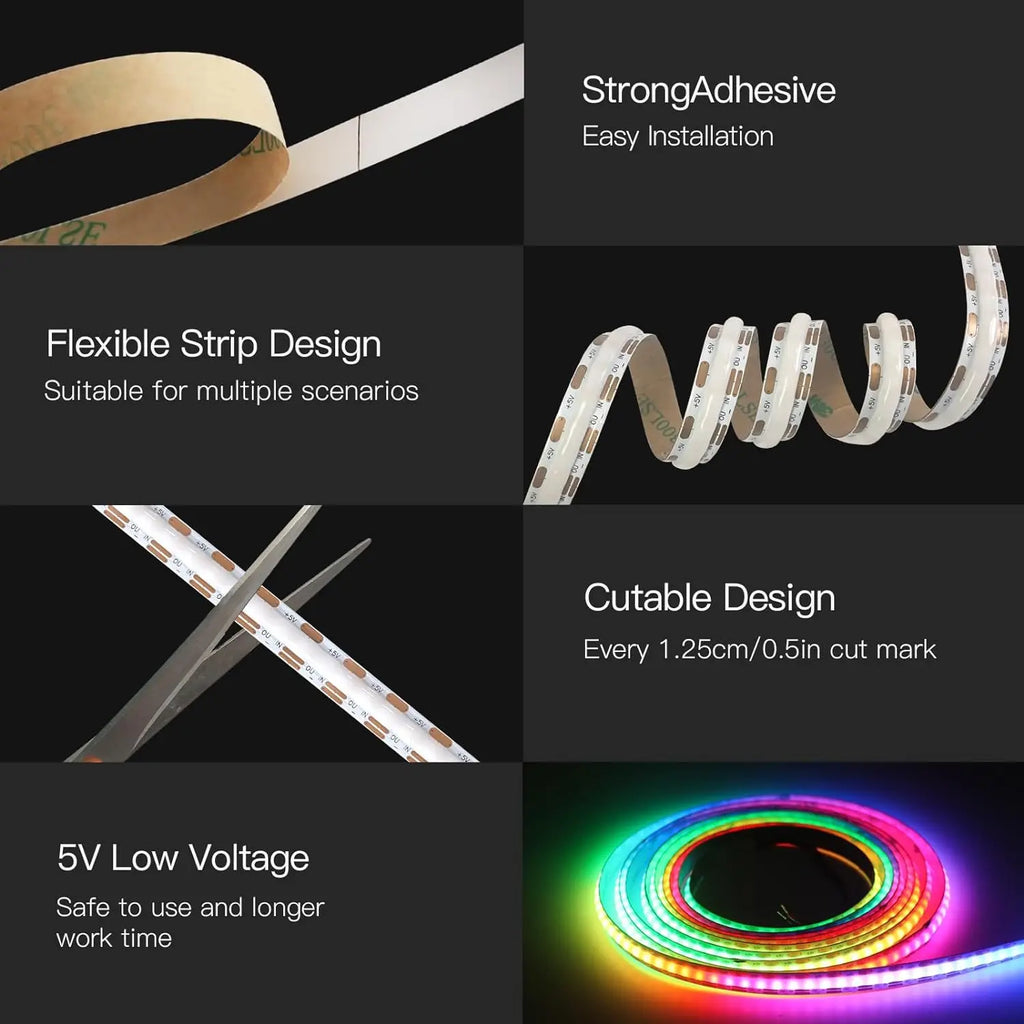 5M WS2811 RGBIC COB LED Strip, Individually Addressable, 160 or 576 LEDs/M, Flexible TV Backlight & Room Decoration