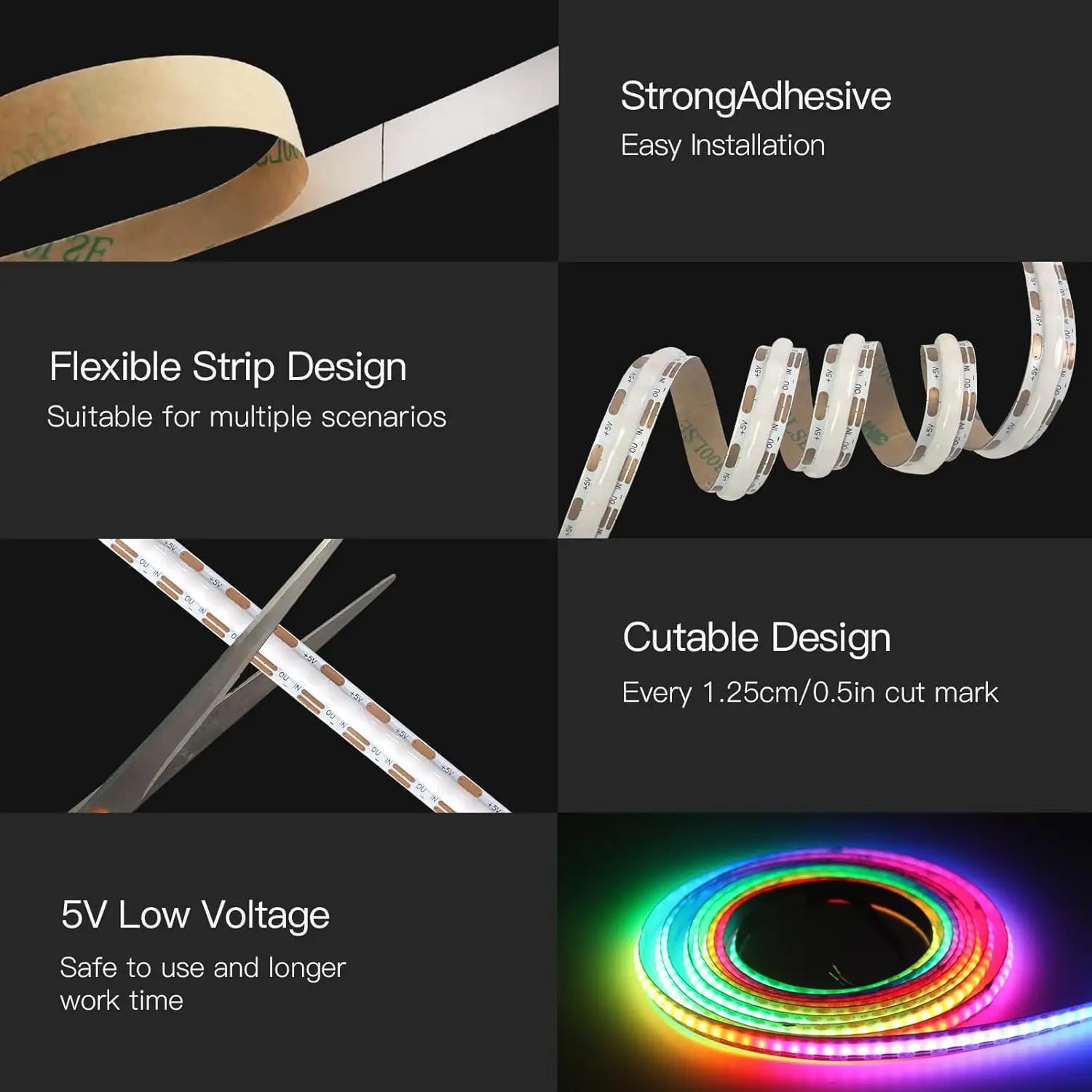 5M WS2811 RGBIC COB LED Strip, Individually Addressable, 160 or 576 LEDs/M, Flexible TV Backlight & Room Decoration