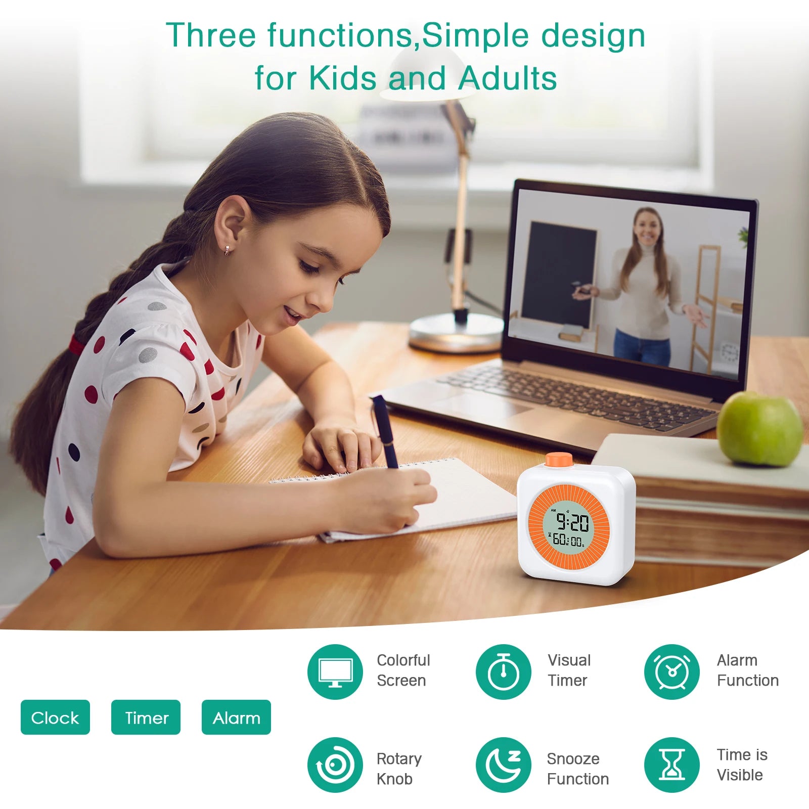ORIA Digital 60-Minute Visual Timer with Alarm for Study and Teaching