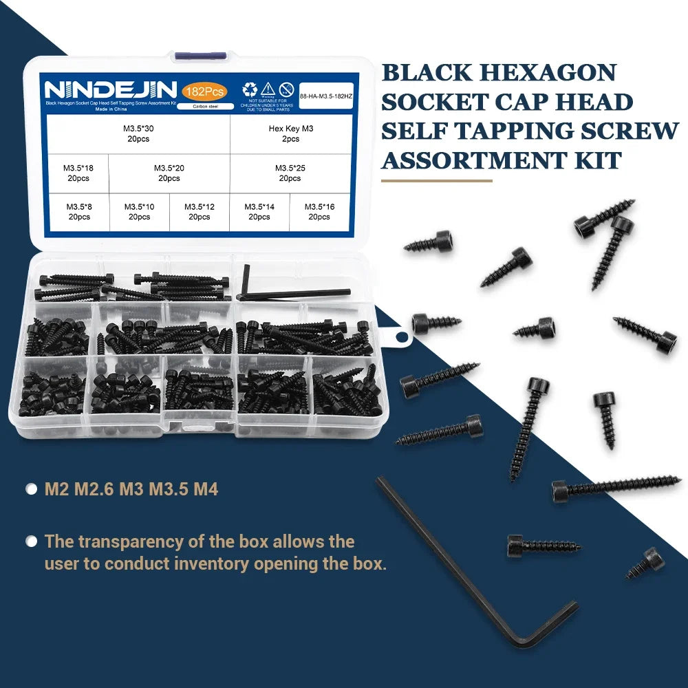 CowLost | nindejin-hex-socket-cap-head-self-tapping-screw-set-m2-m2-6-m3-m3-5-m4-carbon-steel |1