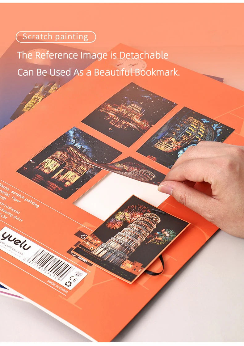 CowLost | product_id-4pcs-a3-diy-scratch-painting-set-colosseum-forbidden-city-cherry-blossom-castle-night-view |12