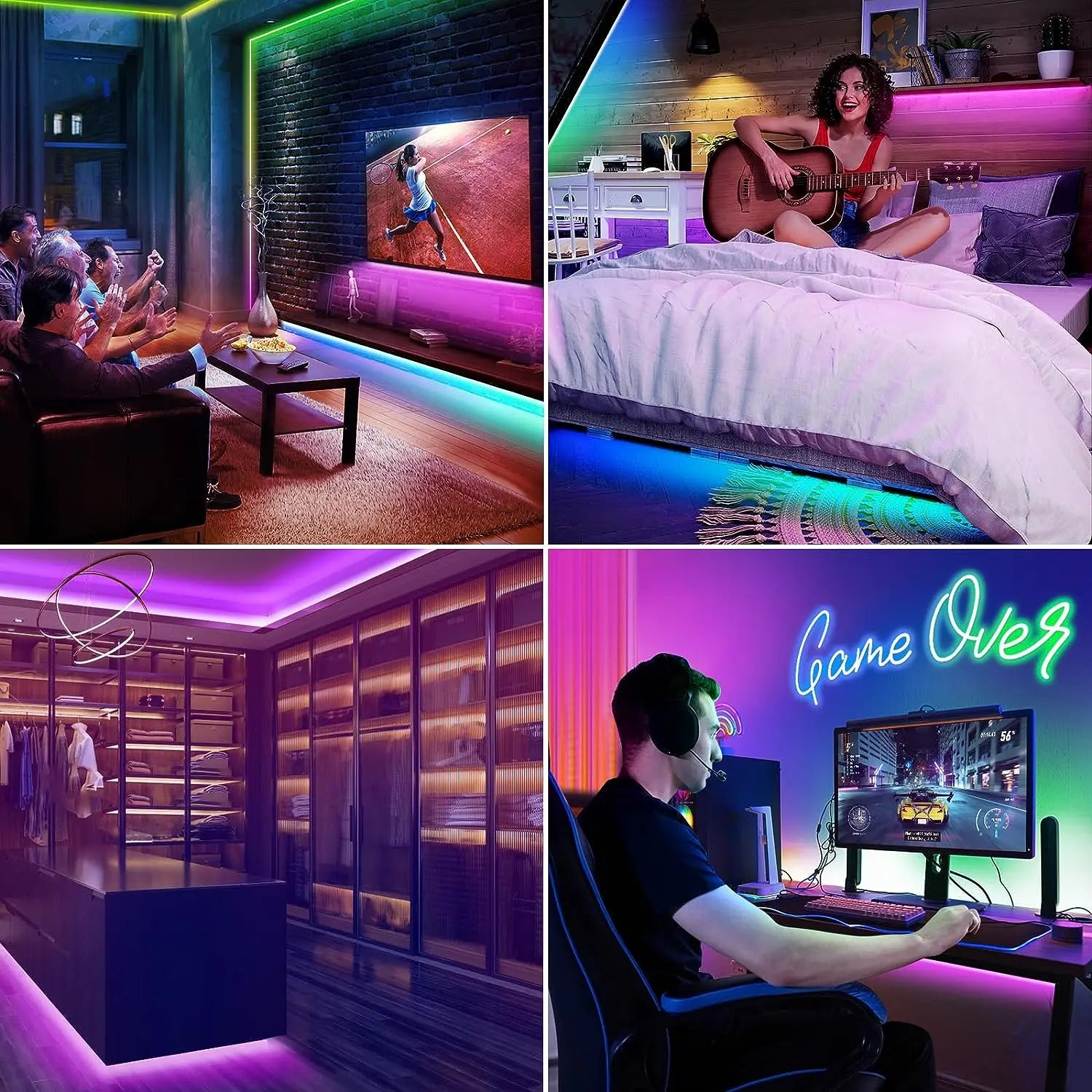 10M/5M Neon RGB 12V Waterproof LED Strip Lights with WiFi, Music Sync, Remote & App for Bedroom