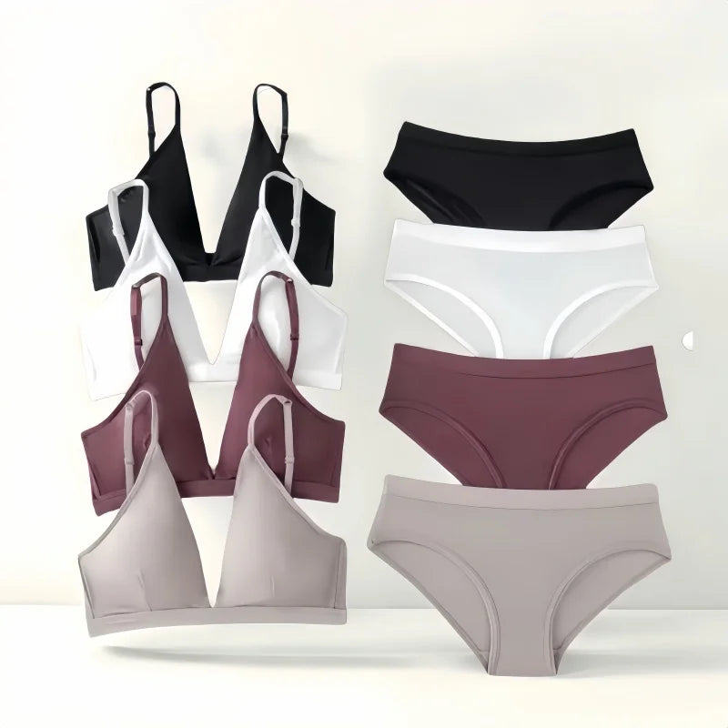 CowLost | women-seamless-bra-and-panties-set-low-waist-ice-silk-briefs-non-wire-bra-sexy-lingerie-female-push-up-bra-comfort-underwear-set |1