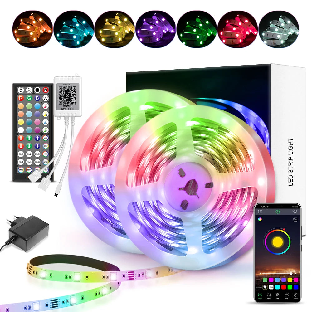 Mexllex RGB LED Strip Light 30M/20M/15M Flexible Tape DC 24V/12V APP & Remote Music Sync