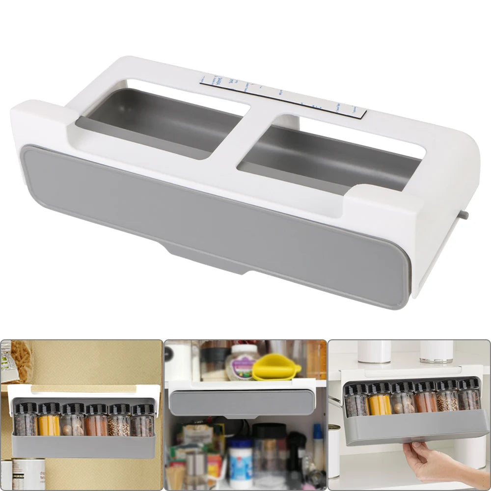 CowLost | self-adhesive-under-desk-drawer-hidden-spice-bottle-storage-rack-seasoning-bottle-organizer-rack-kitchen-supplies-storage |1