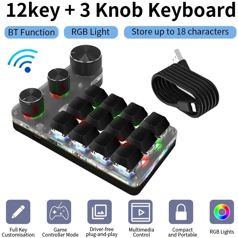 CowLost | product_id-bluetooth-mini-mechanical-macro-keyboard-12-keys-3-knobs-rgb-hot-swap-macropad |7
