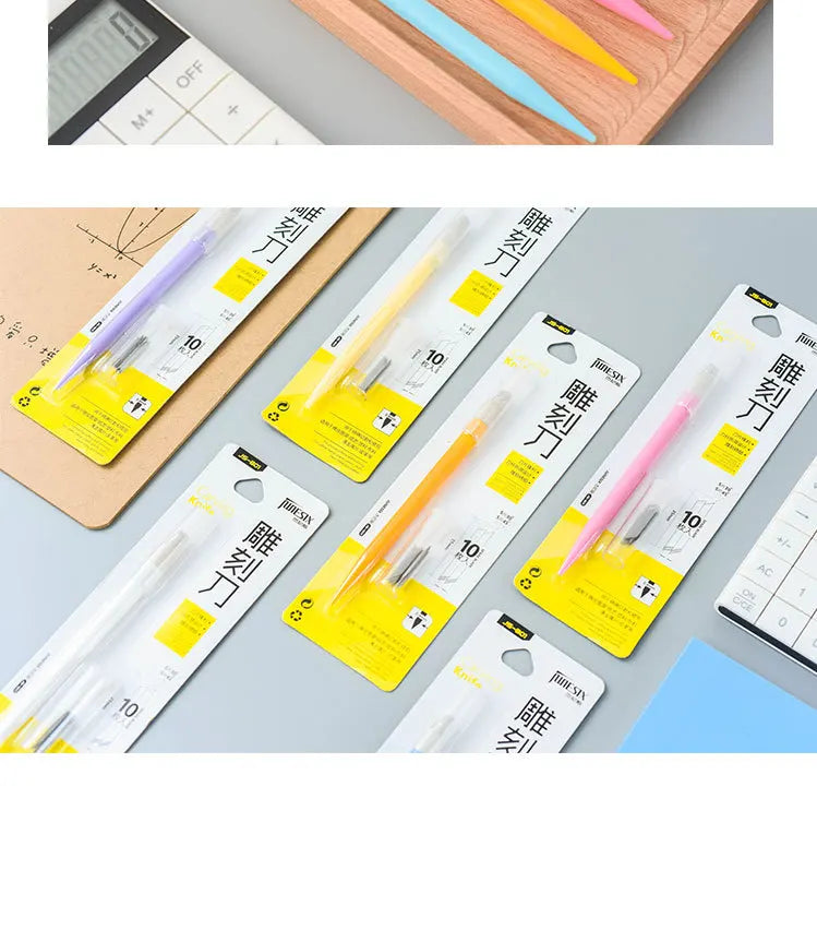CowLost | product_id-junesix-801-carving-knife-with-10-blades-9-colors-diy-engrave-pen-art-supplies |12