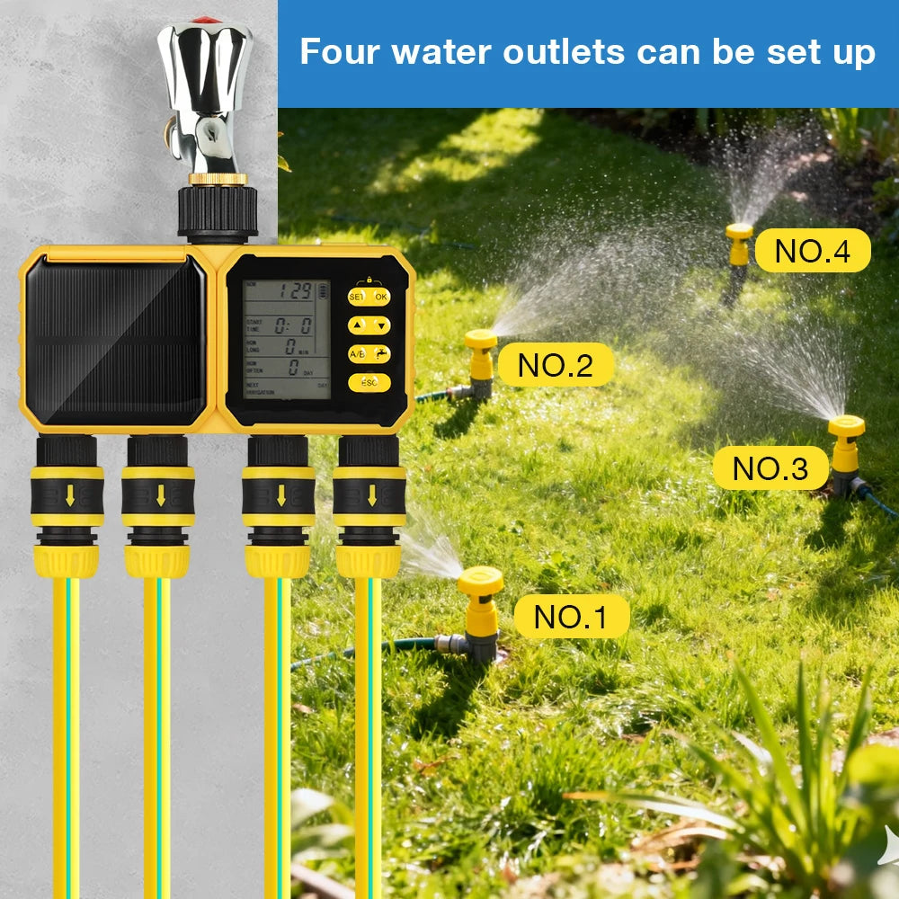 WiFi Solar Irrigation Timer 1/2/4 Outlet Smart Watering Controller for Garden Greenhouse