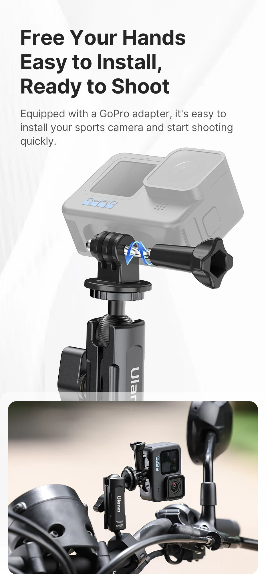 CowLost | ulanzi-cm025-action-camera-mount-for-go-pro-11-10-9-8-7-6-insta360-bicycle-motorcycle-handlebar-mount |12