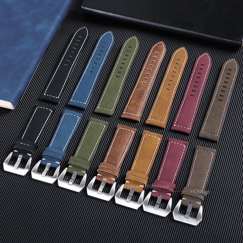 Vintage Matte Leather Watchband Strap 18-24mm Black Blue Brown Unisex