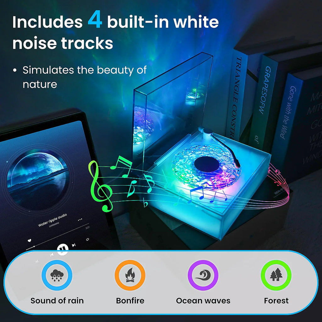 Water Ripple Bluetooth Speaker with Night Light and Three Playback Modes for Bedroom