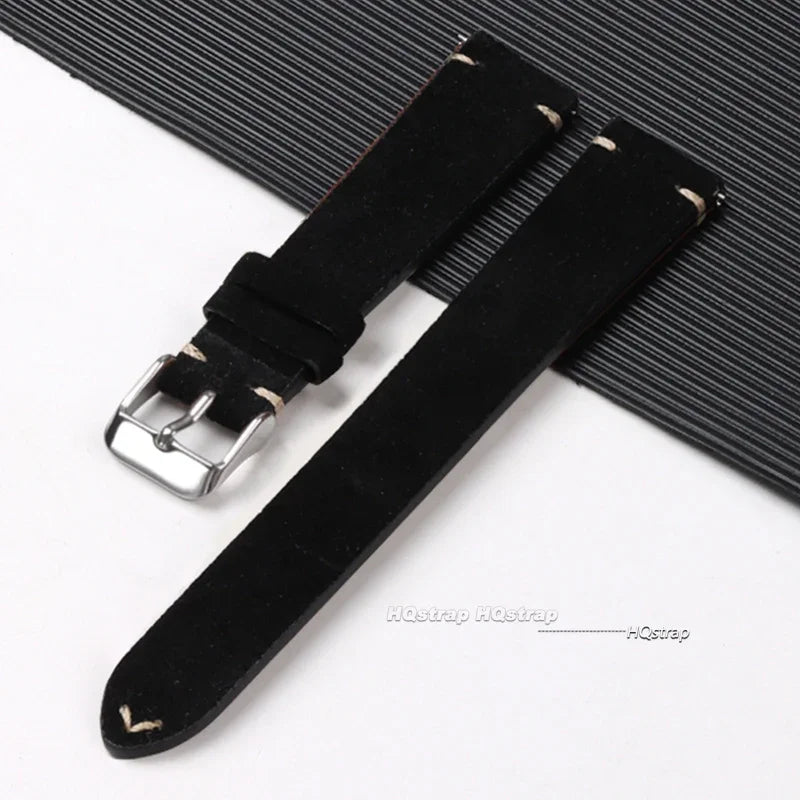 Genuine Suede Leather Quick Release Watch Strap 14-22mm Vintage Brown Wristband