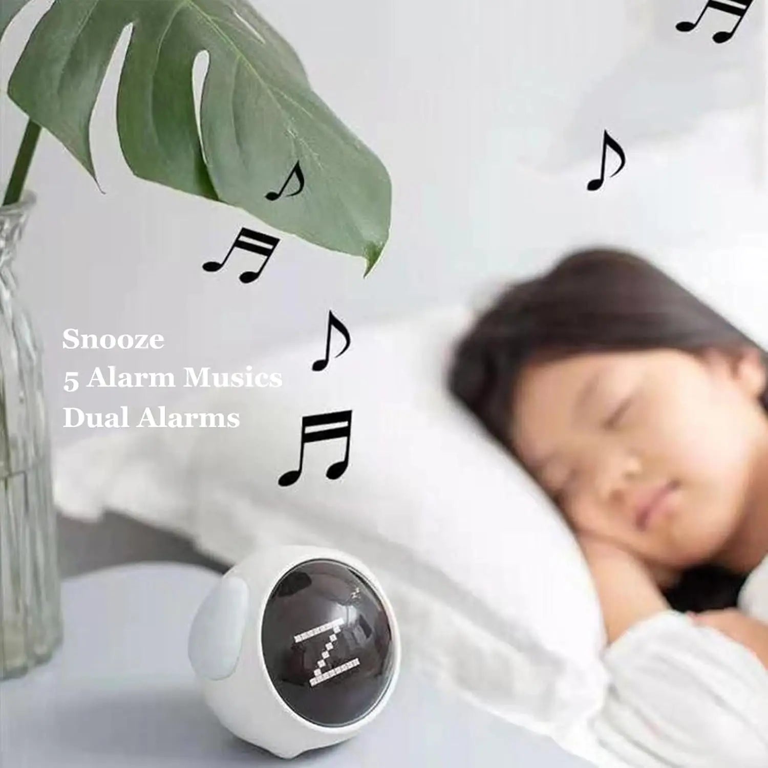 Cute Kids Digital Alarm Clock with Sound-Activated Night Light, Dual Alarms, Snooze, Rechargeable