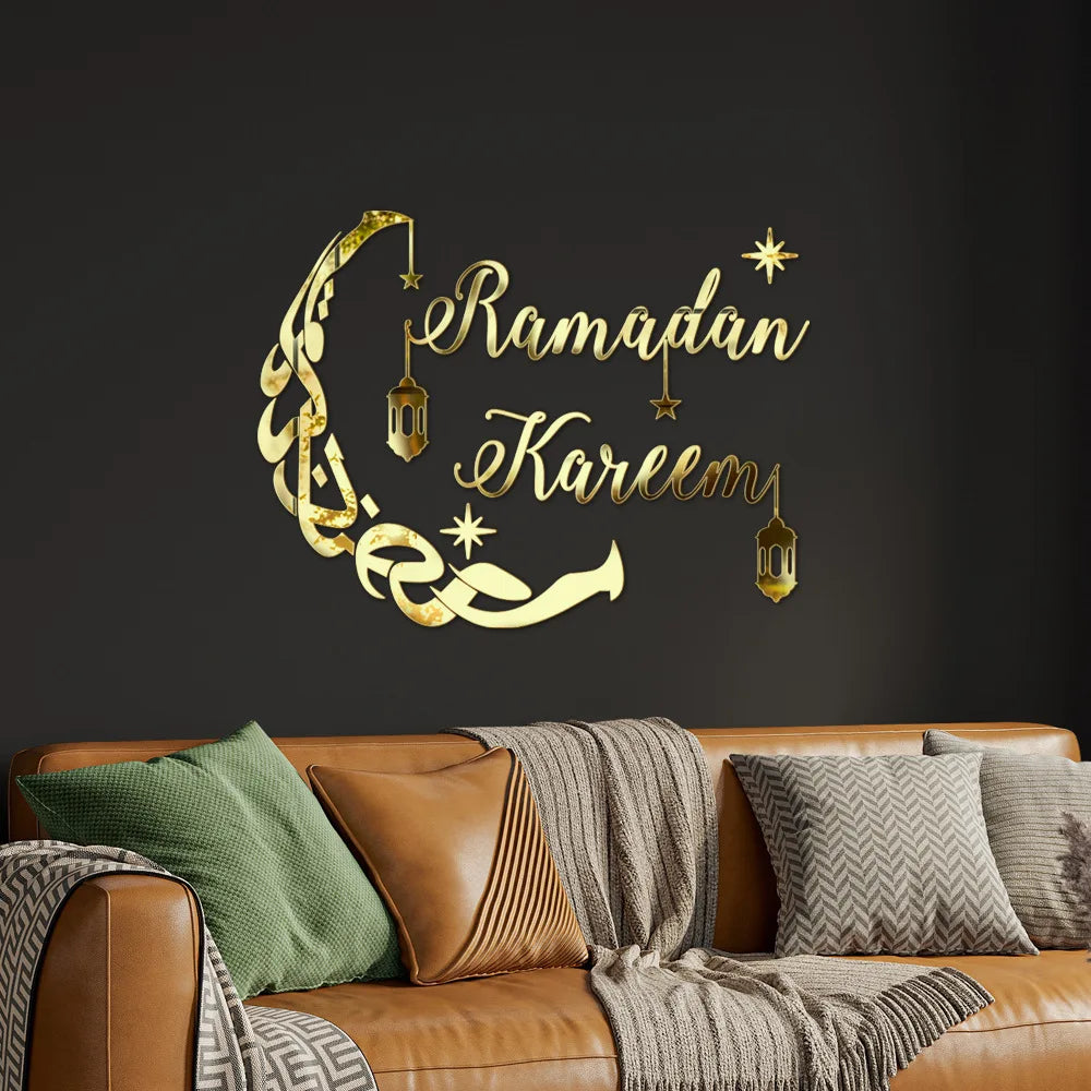 CowLost | ramadan-kareem-acrylic-stickers-golden-mirror-moon-star-self-adhesive-wall-sticker |6