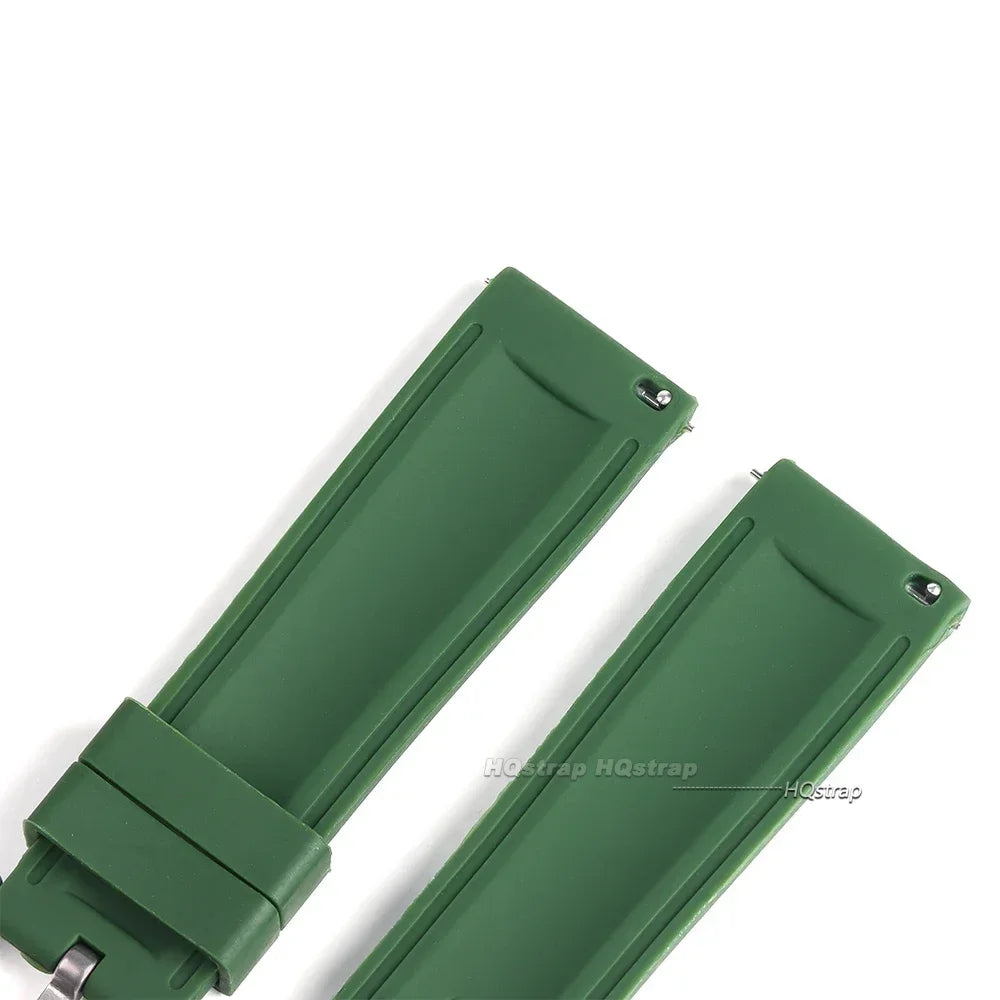 Silicone Waterproof Quick Release Watchband 18-24mm Black Green Rubber Strap for Seiko