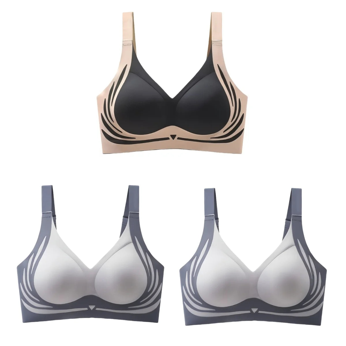 CowLost | product_id-3pcs-wireless-seamless-padded-push-up-bras-for-women-adjustable-straps-plus-size-m-4xl |16