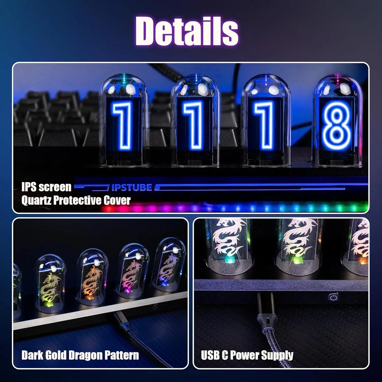 Mexllex Nixie Tube RGB Retro Digital Clock with Wi-Fi, APP Control, IPS Glow, Weather Mode