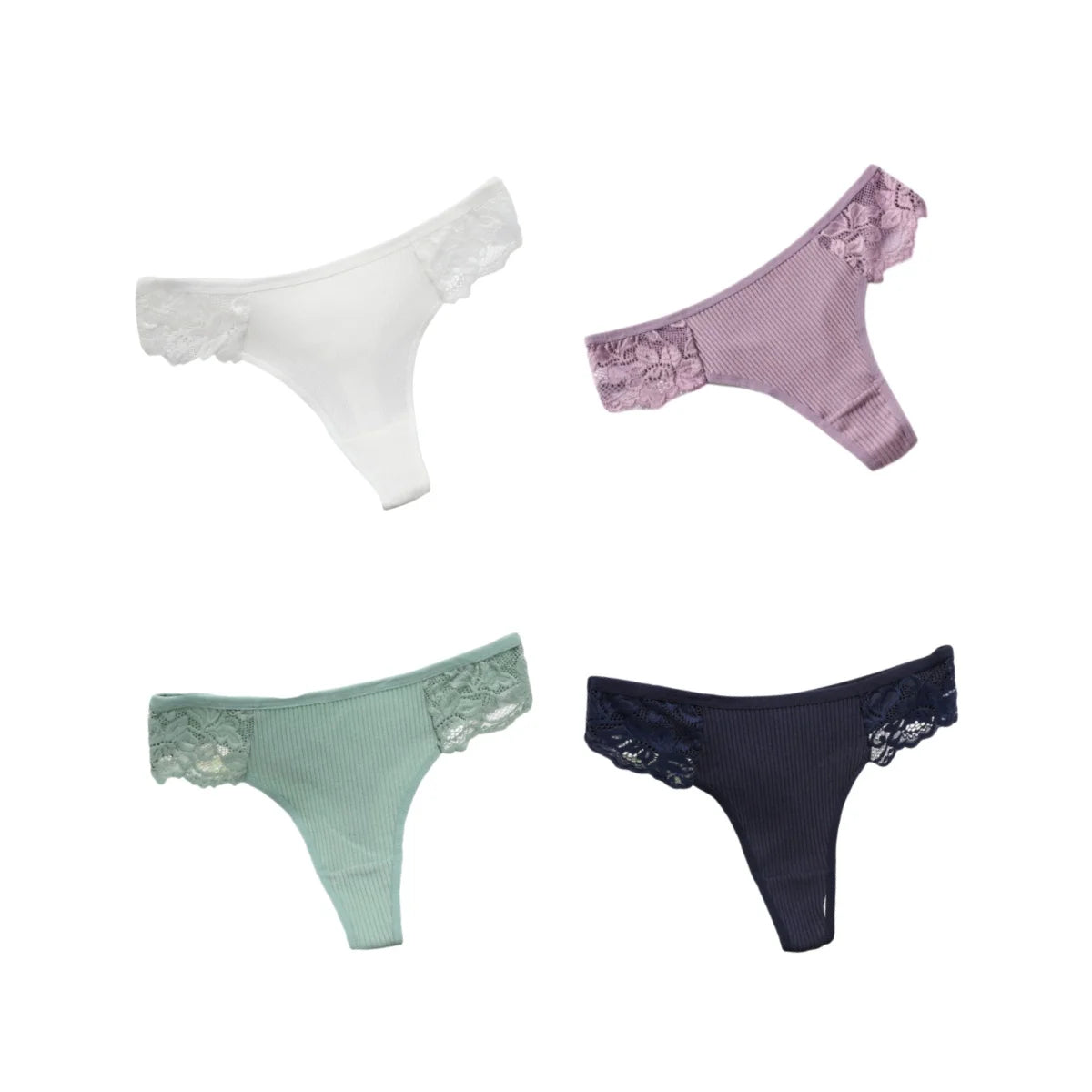 CowLost | product_id-4pcs-women-s-cotton-low-waist-lace-trim-solid-color-g-string-thongs-set |16