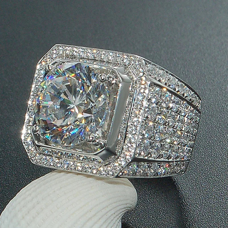 European American Crystal Stainless Steel Square Zircon Rings for Men Women Engagement Jewelry