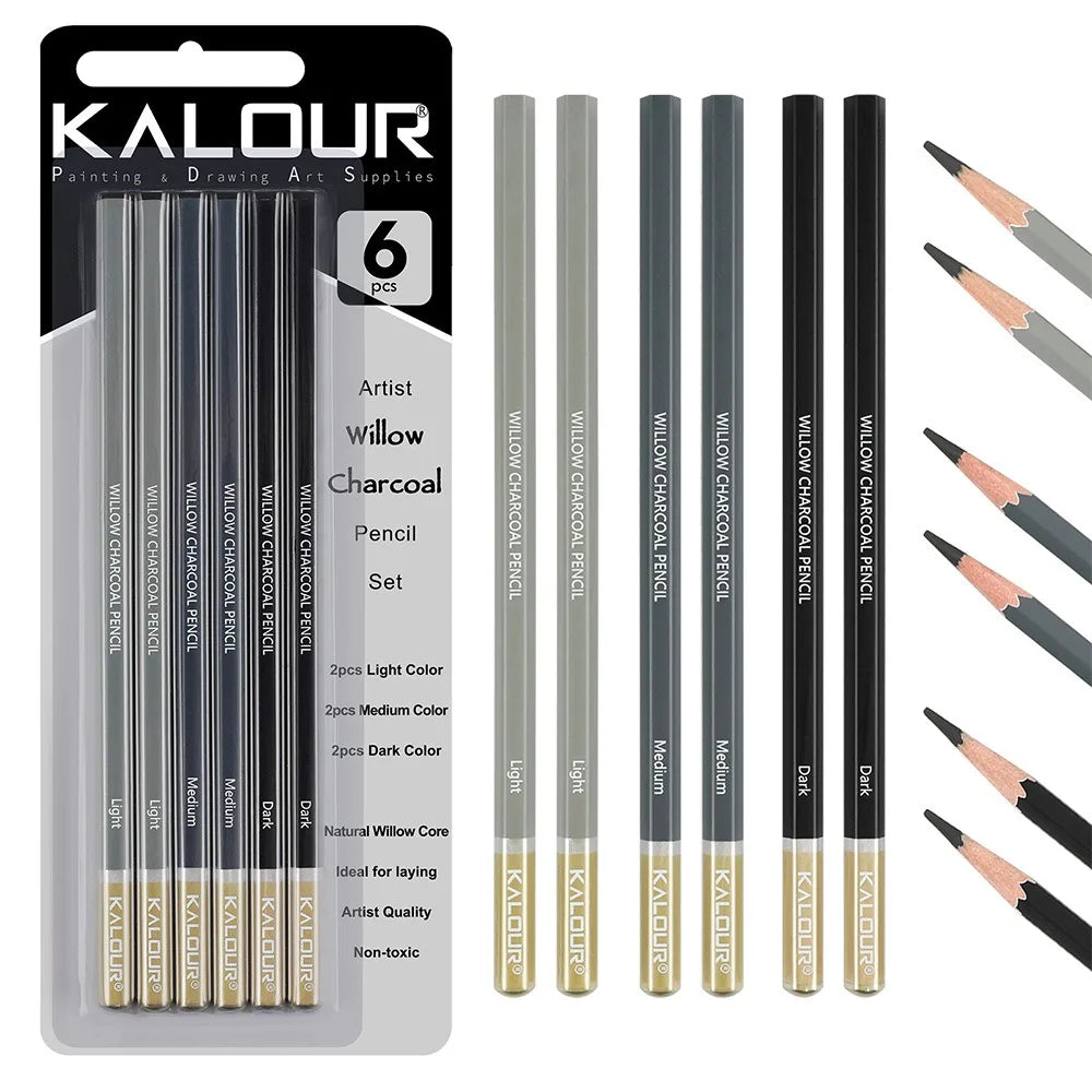 CowLost | product_id-6pcs-kalour-charcoal-willow-core-pencil-set-non-toxic-professional-art-supplies-for-drawing-painting-sketching |6