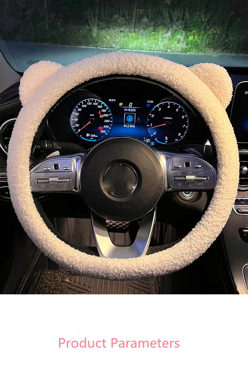 CowLost | winter-warm-soft-plush-cartoon-bear-ear-car-interior-accessories |12