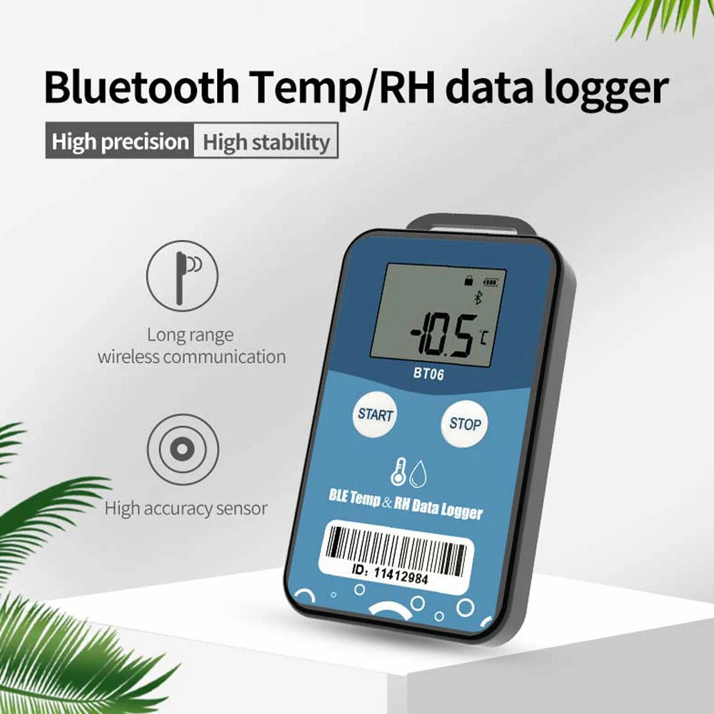 Bluetooth Temperature & Humidity Data Logger with LCD, Wireless Long-Range PDF Report Recorder for Delivery