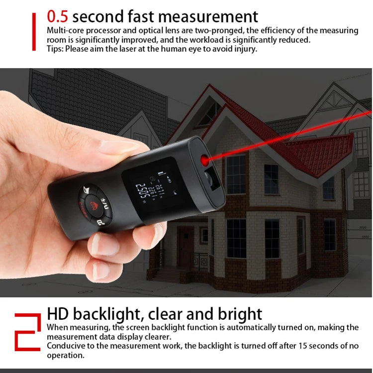 40M Rechargeable Handheld Infrared Laser Distance Meter Rangefinder for Decoration