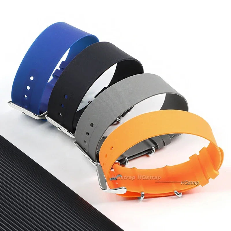 18mm-22mm Soft Silicone Waterproof One-Piece Watch Strap Black Blue Grey Universal