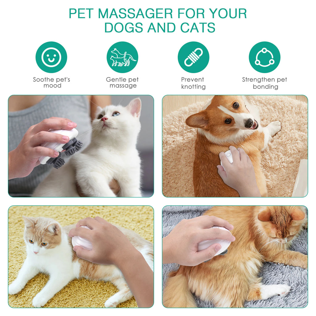 ORIA Handheld Electric Pet Massager with 8 Detachable Heads for Cats and Dogs
