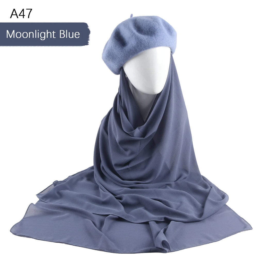 CowLost | musilm-women-french-style-beret-hats-with-chiffon-hijab |20