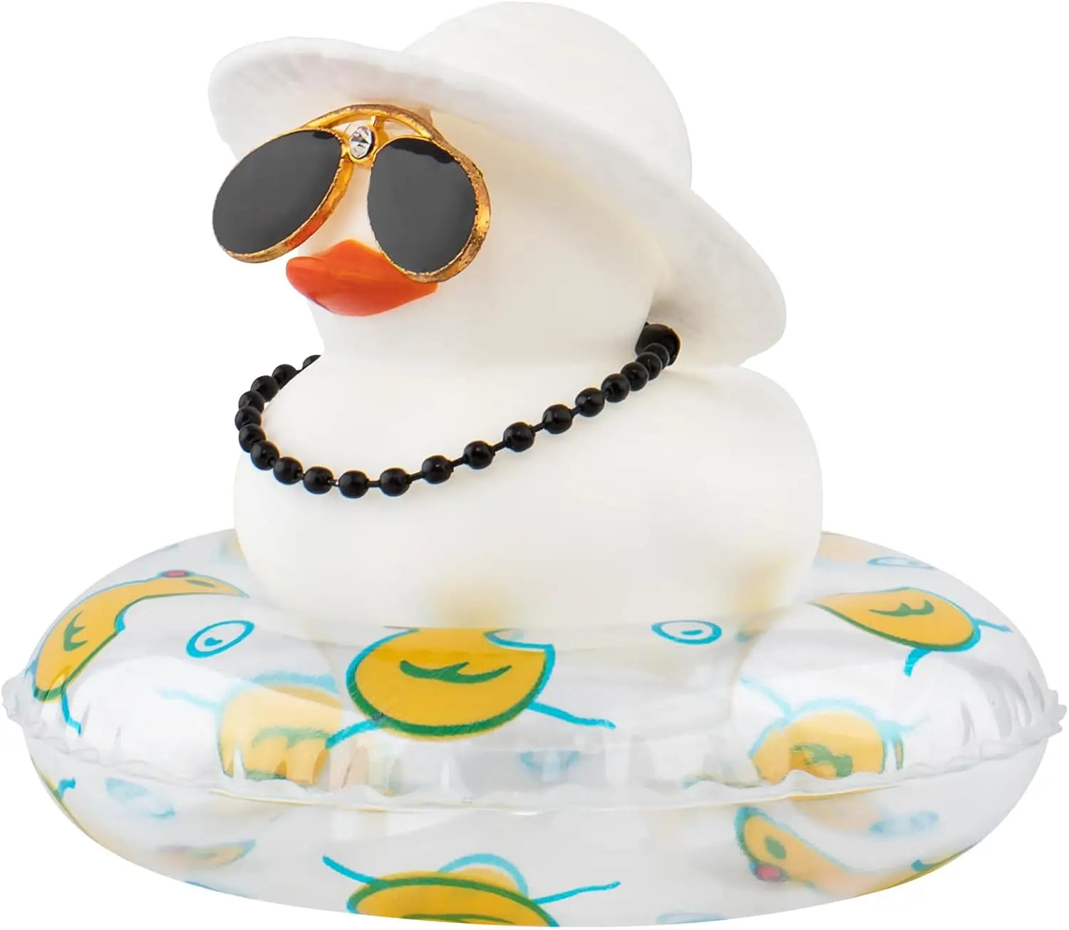 CowLost | product_id-white-rubber-duck-car-dashboard-ornament-with-cowboy-hat-and-swim-ring-necklace |10