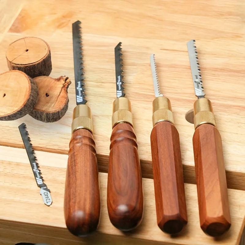 1 Set Mini Detachable Hand Saw Round/Hexagonal Wooden Handle High Carbon Steel Handheld Saw With 5 Saw Blades For Woodworking