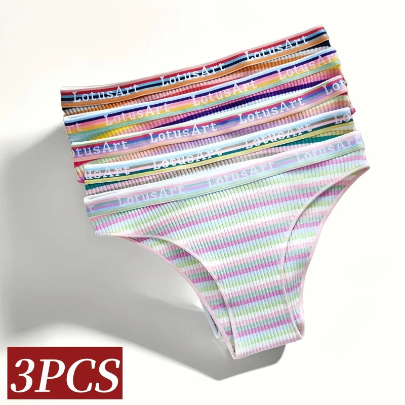 CowLost | product_id-3pcs-women-s-low-waist-striped-cotton-briefs-m-xxl-breathable-panties |2