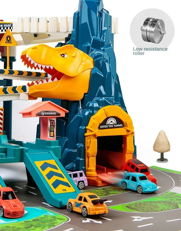 Dinosaur Electric Rail Car Racing Toy Interactive Mechanical Parking Lot for Children