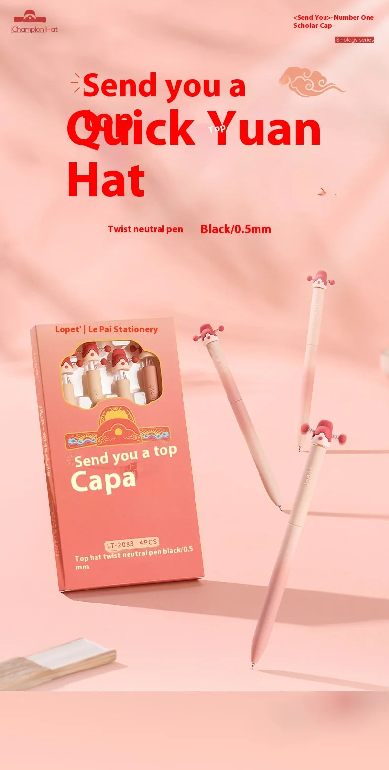 CowLost | product_id-4pcs-lopet-kawaii-lucky-hat-gel-pens-0-5mm-st-tip-quick-drying-refillable-large-capacity-ideal-for-school-exams |6