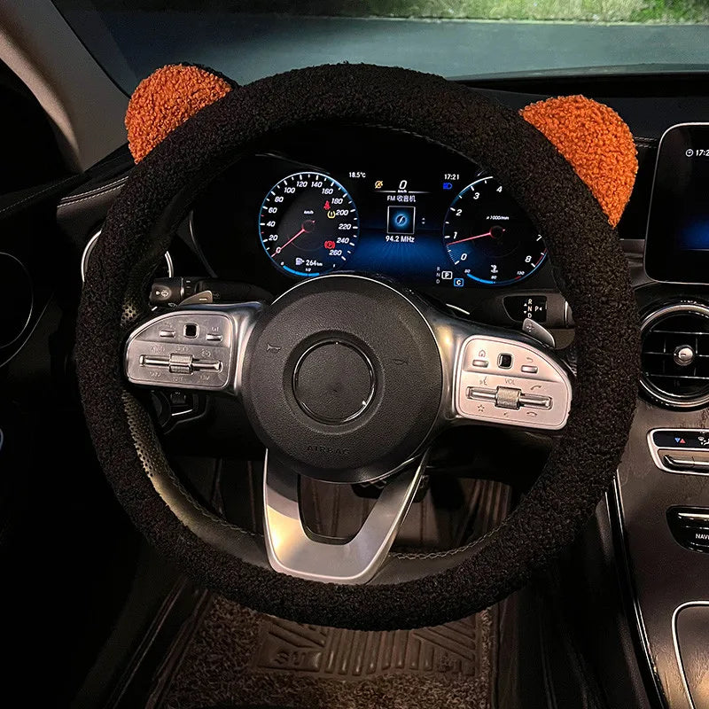 CowLost | winter-warm-soft-plush-cartoon-bear-ear-car-interior-accessories |2
