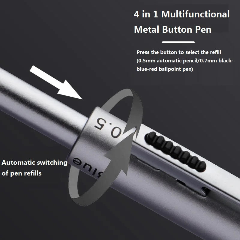 CowLost | product_id-metal-4-in-1-gravity-gel-pen-0-7mm-black-red-blue-mechanical-pencil-press-type-quick-dry-ballpoint |3
