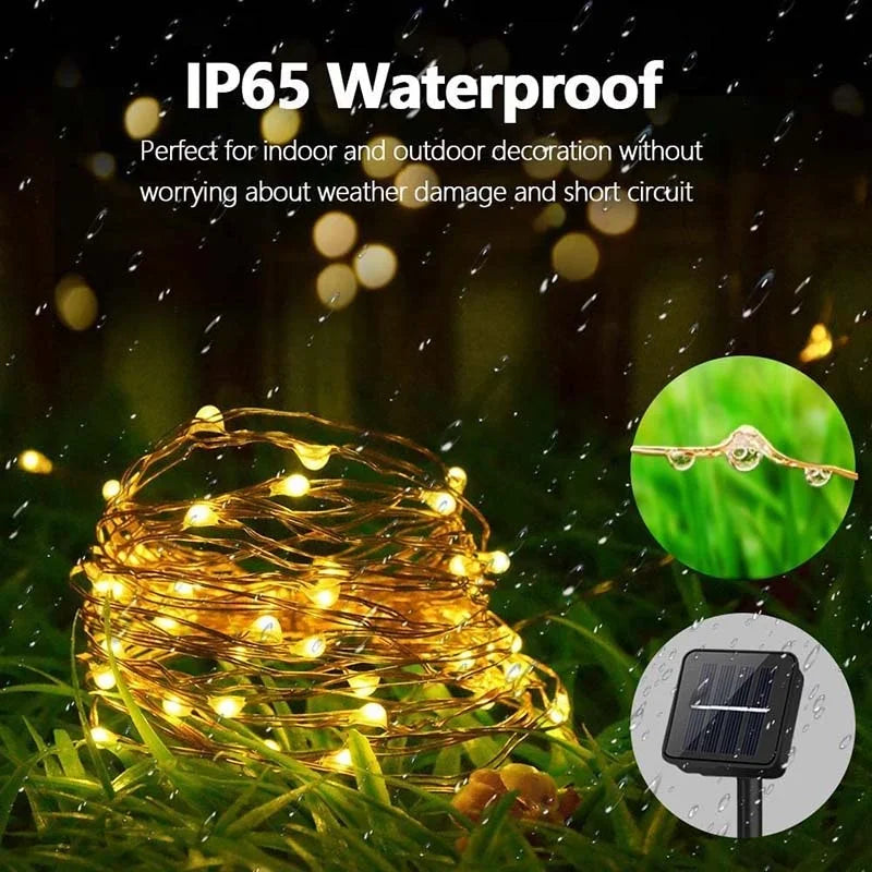 Solar Outdoor Fairy String Lights, 50-300 LED Copper Silver Wire, Waterproof, 8 Modes for Christmas & Wedding