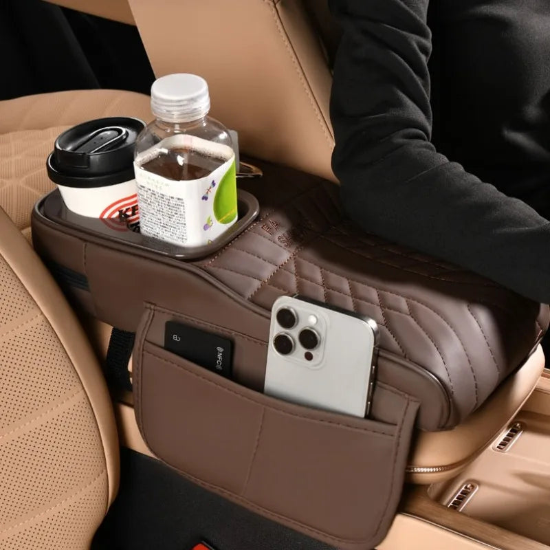 CowLost | product_id-universal-car-armrest-cover-with-2-side-pockets-2-cup-holders-tissue-box-holder-fits-most-cars-suvs-trucks |11