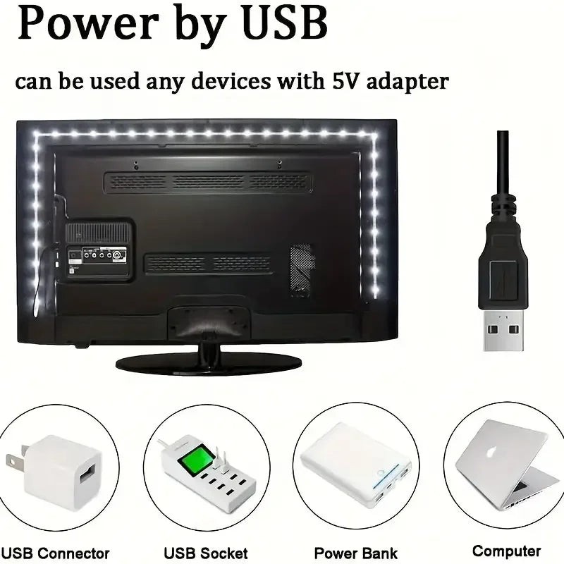 RGB USB LED Strip Lights with 3-Key Controller for TV Backlight, Room, Party, Gifts