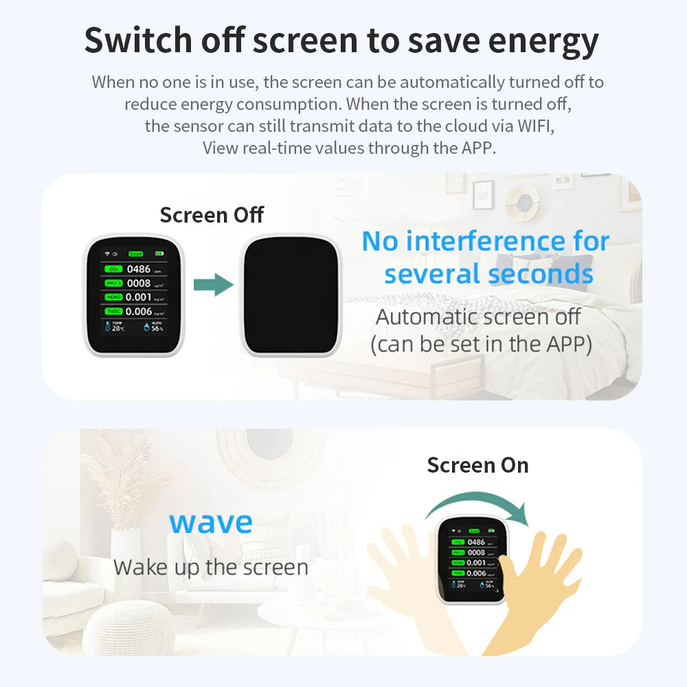 Portable WIFI Air Quality Tester with APP Control PM2.5 CO2 Temperature Humidity Meter