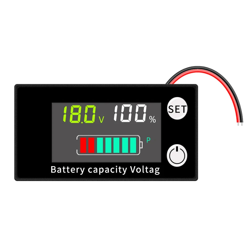 8V-100V Dual Line DC Voltmeter Battery Capacity Indicator with Temperature Alarm for Lead Acid Lithium LiFePO4